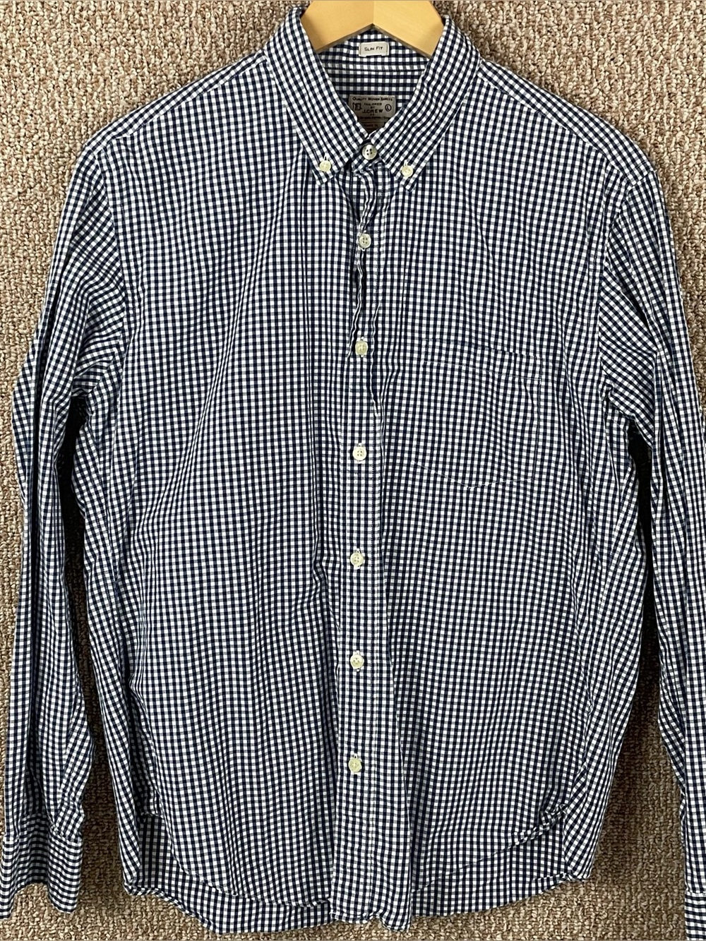J Crew Button Up Shirt Men's Large Slim Fit Blue Gingham Check 100% Cotton 207